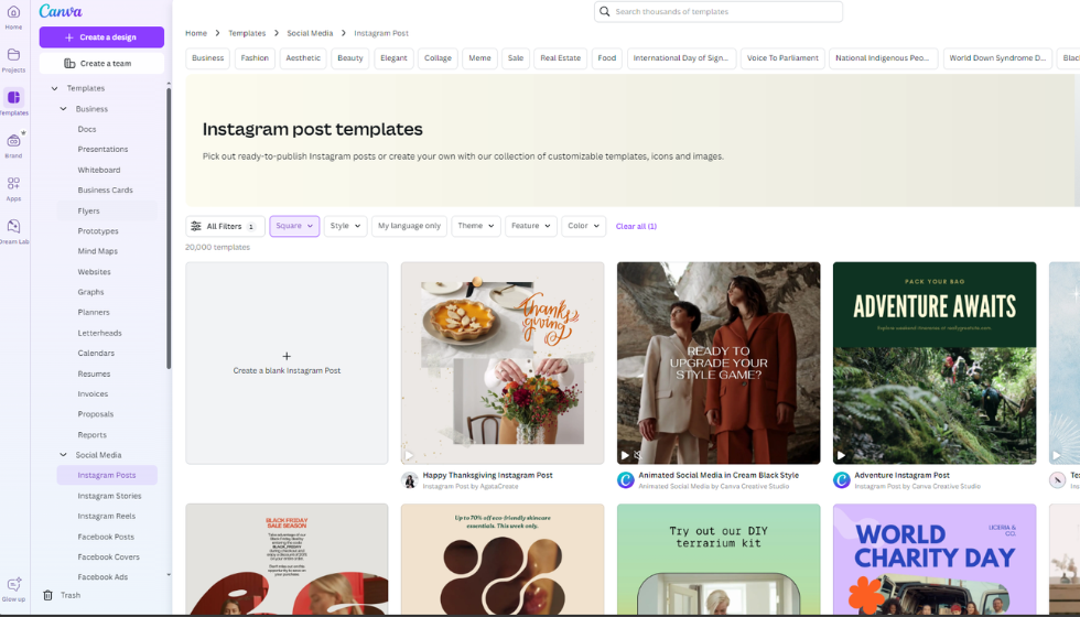 Canva Screenshot - Social Media Templates