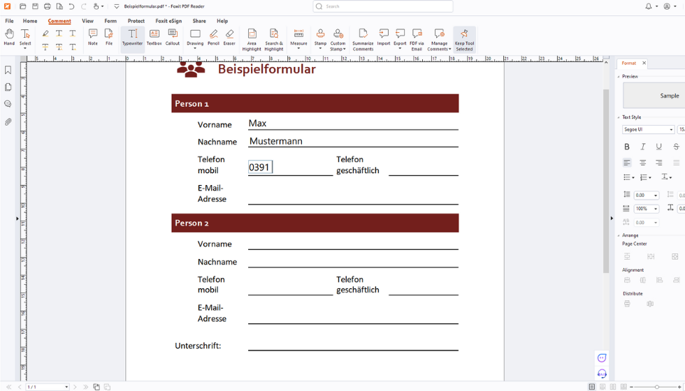Foxit PDF Reader Screenshot - Formular