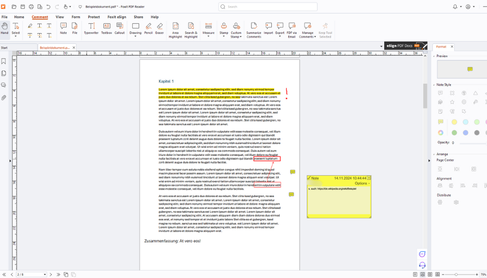 Foxit PDF Reader Screenshot - Kommentar