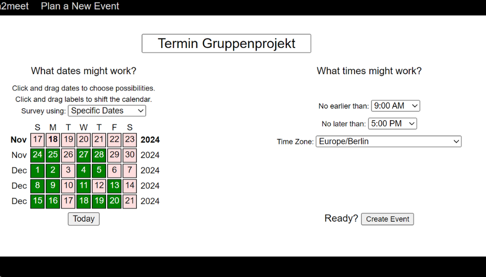 When2meet Screenshot - Terminauswahl erstellen